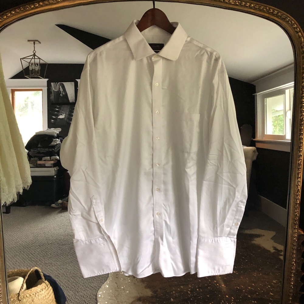 Men’s non-iron French cuff white dress shirt